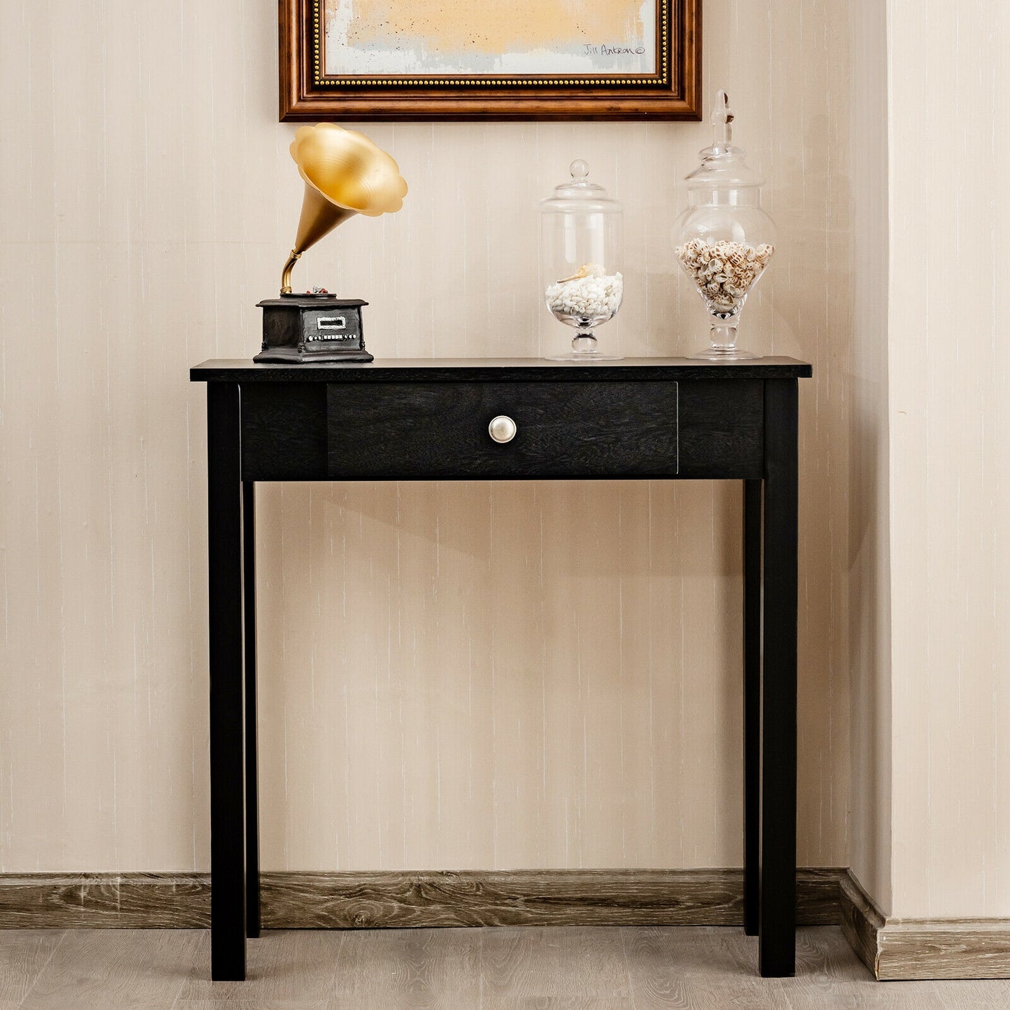 Small Space Console Table with Drawer for Living Room Bathroom Hallway-Black Kids Crystal