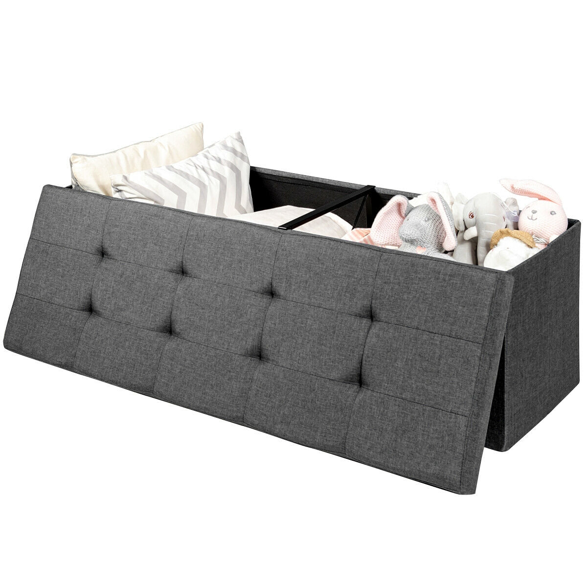 Large Fabric Folding Storage Chest with Smart lift Divider Bed End Ottoman Bench-Dark Gray Kids Crystal