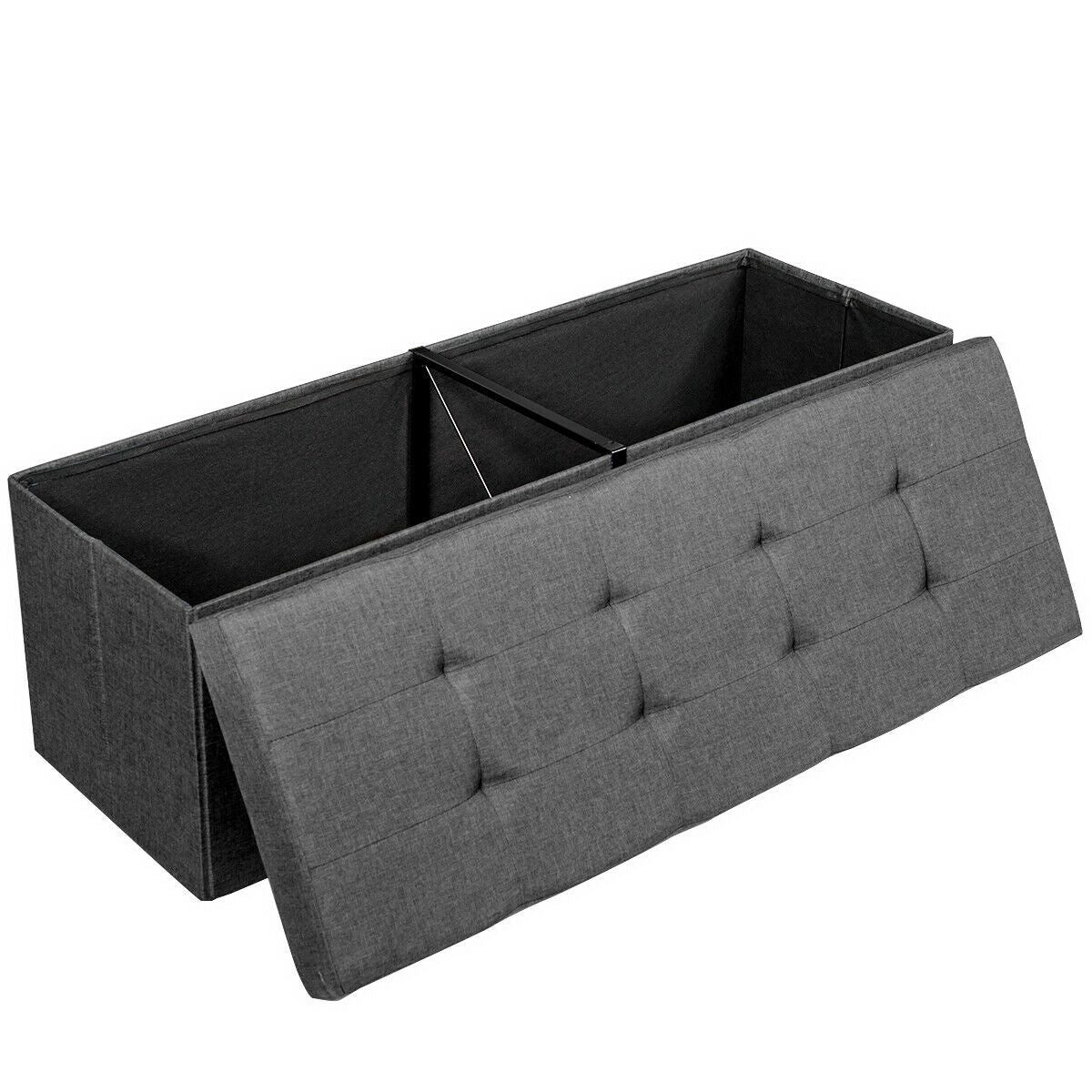 Large Fabric Folding Storage Chest with Smart lift Divider Bed End Ottoman Bench-Dark Gray Kids Crystal