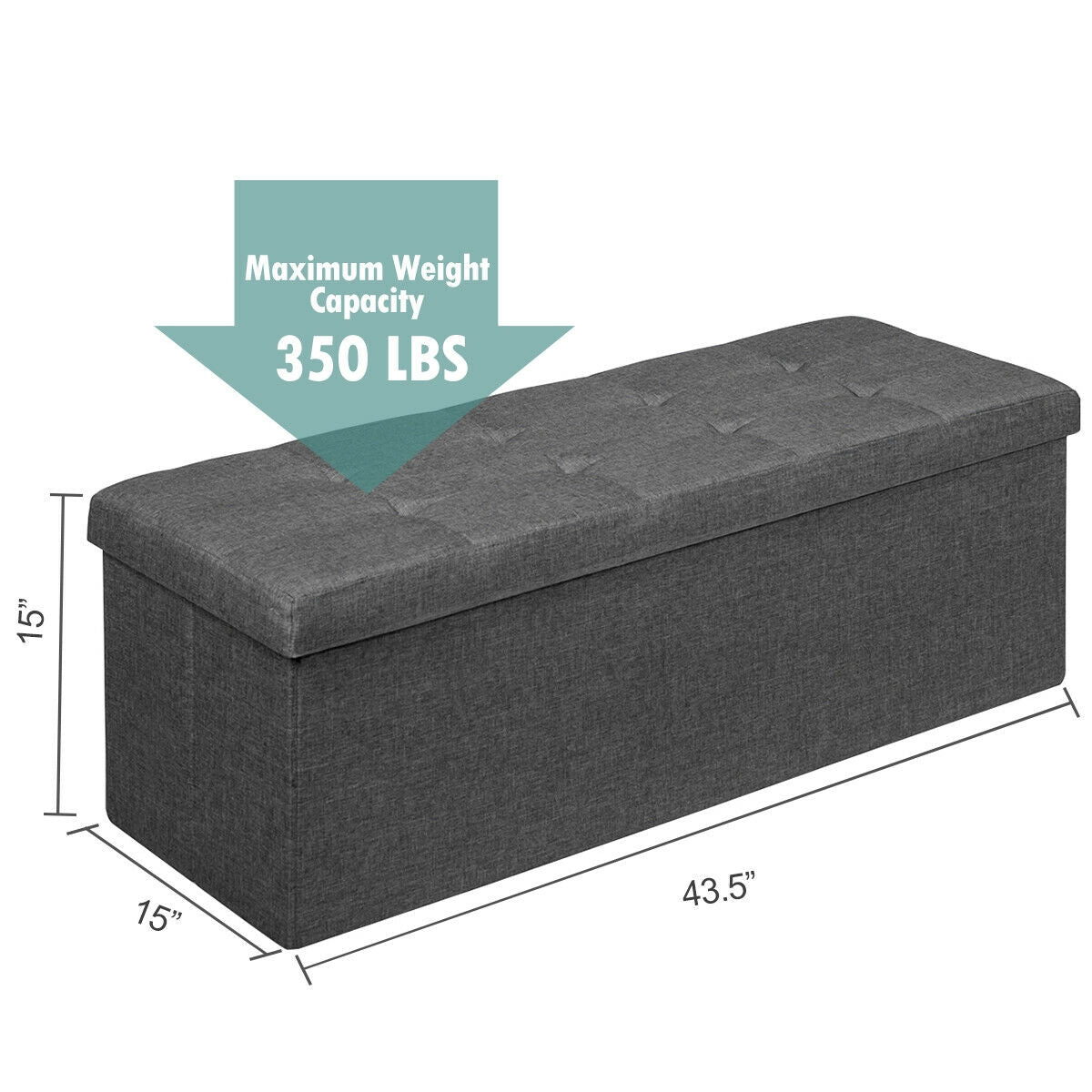 Large Fabric Folding Storage Chest with Smart lift Divider Bed End Ottoman Bench-Dark Gray Kids Crystal