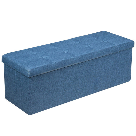 Large Fabric Folding Storage Chest with Smart lift Divider Bed End Ottoman Bench-Navy Kids Crystal