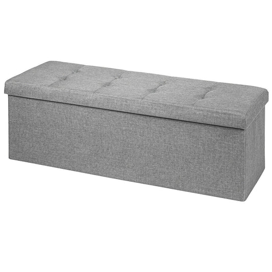 Large Fabric Folding Storage Chest with Smart lift Divider Bed End Ottoman Bench-Light Gray Kids Crystal