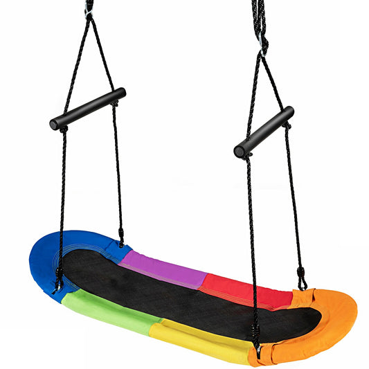 Saucer Tree Swing Surf Kids Outdoor Adjustable Oval Platform Set with Handle-Multicolor Kids Crystal