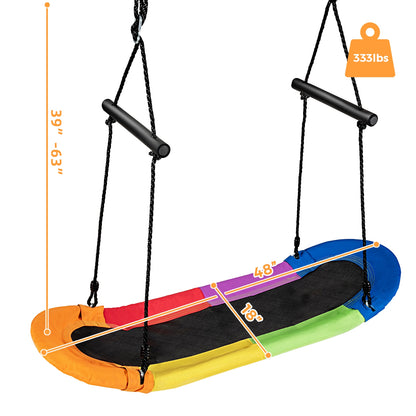 Saucer Tree Swing Surf Kids Outdoor Adjustable Oval Platform Set with Handle-Multicolor