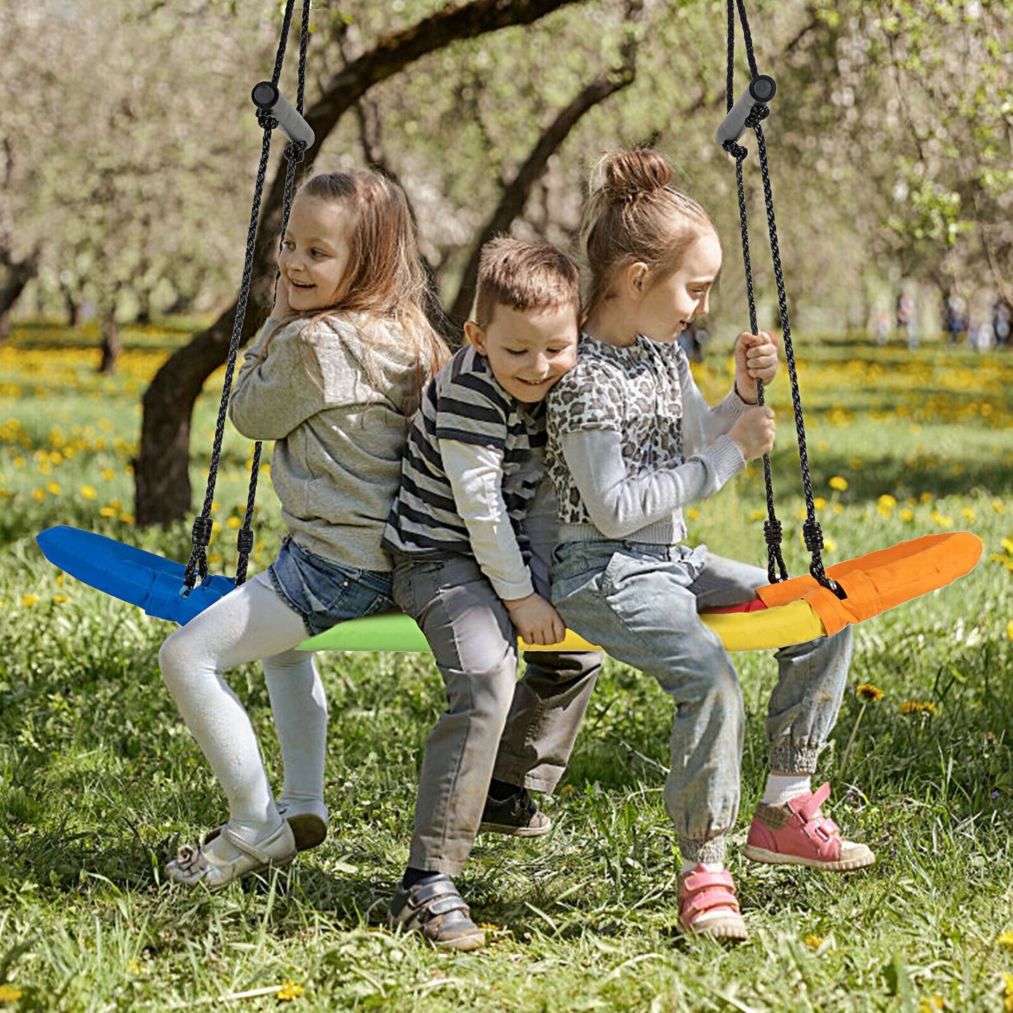 Saucer Tree Swing Surf Kids Outdoor Adjustable Oval Platform Set with Handle-Multicolor Kids Crystal