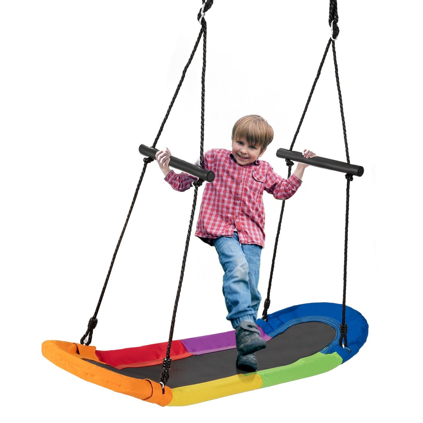 Saucer Tree Swing Surf Kids Outdoor Adjustable Oval Platform Set with Handle-Multicolor Kids Crystal