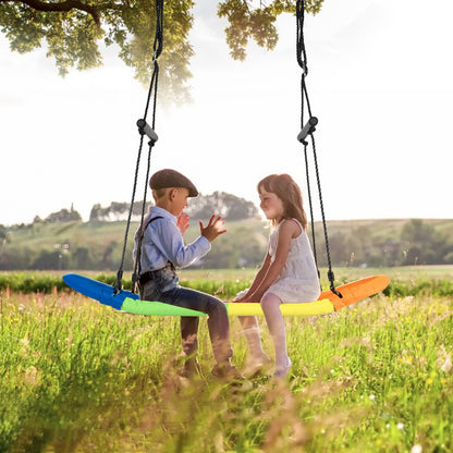 Saucer Tree Swing Surf Kids Outdoor Adjustable Oval Platform Set with Handle-Multicolor