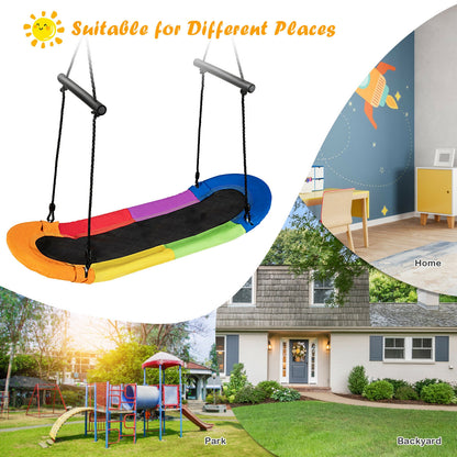 Saucer Tree Swing Surf Kids Outdoor Adjustable Oval Platform Set with Handle-Multicolor