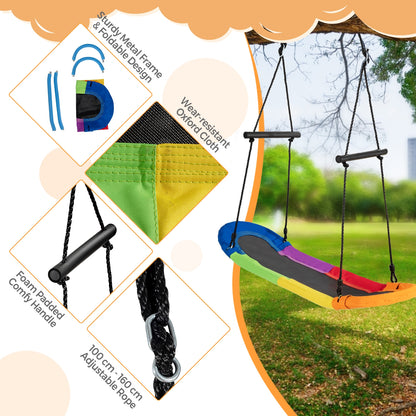 Saucer Tree Swing Surf Kids Outdoor Adjustable Oval Platform Set with Handle-Multicolor