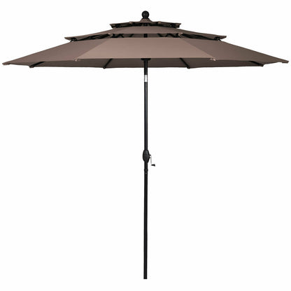10ft 3 Tier Outdoor Patio Umbrella with Double Vented-Tan