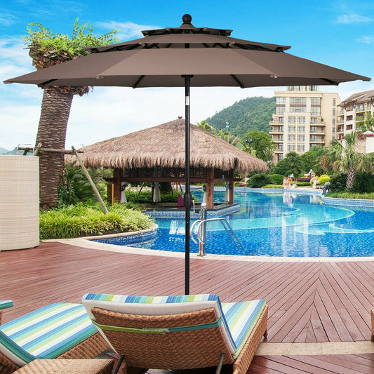 10ft 3 Tier Outdoor Patio Umbrella with Double Vented-Tan Kids Crystal