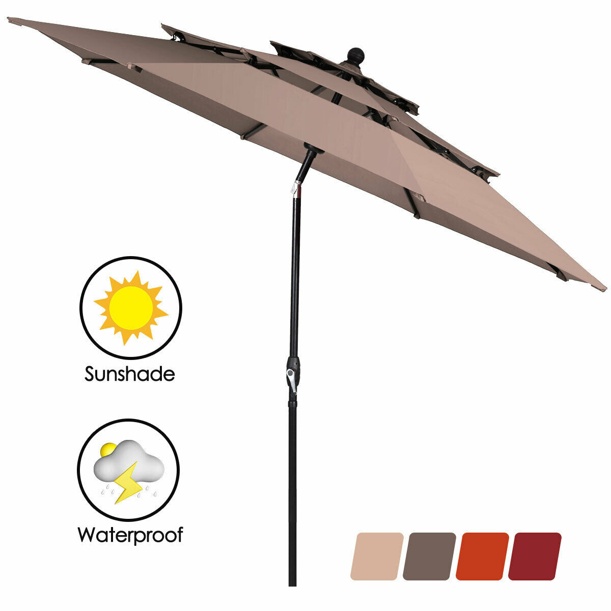10ft 3 Tier Outdoor Patio Umbrella with Double Vented-Tan Kids Crystal