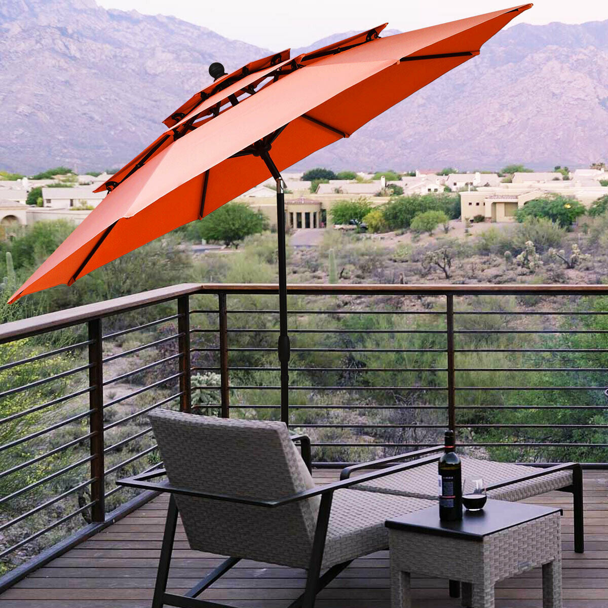 10ft 3 Tier Outdoor Patio Umbrella with Double Vented-Orange Kids Crystal