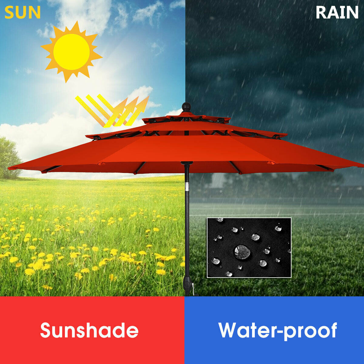 10ft 3 Tier Outdoor Patio Umbrella with Double Vented-Orange Kids Crystal