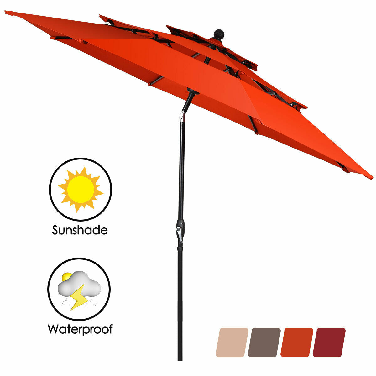 10ft 3 Tier Outdoor Patio Umbrella with Double Vented-Orange Kids Crystal