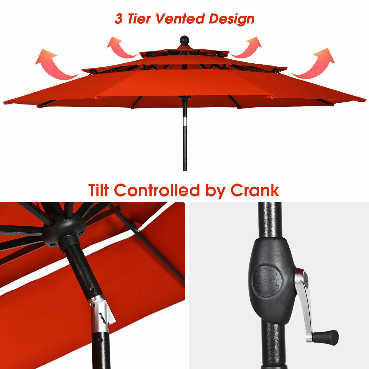10ft 3 Tier Outdoor Patio Umbrella with Double Vented-Orange Kids Crystal
