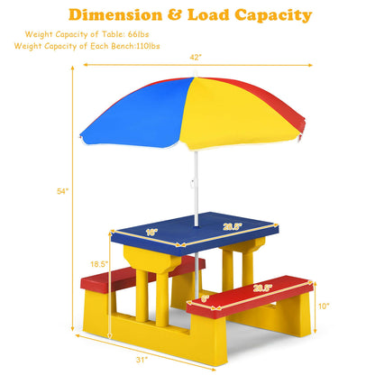 Kids Picnic Folding Table and Bench Set with Umbrella-Yellow