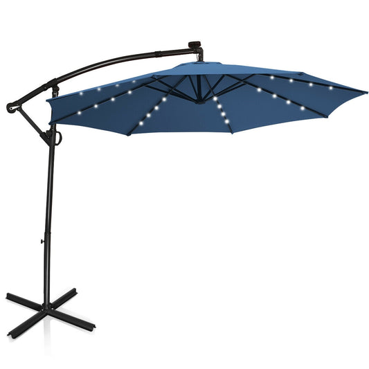 10 ft 360° Rotation Solar Powered LED Patio Offset Umbrella without Weight Base-Blue Kids Crystal