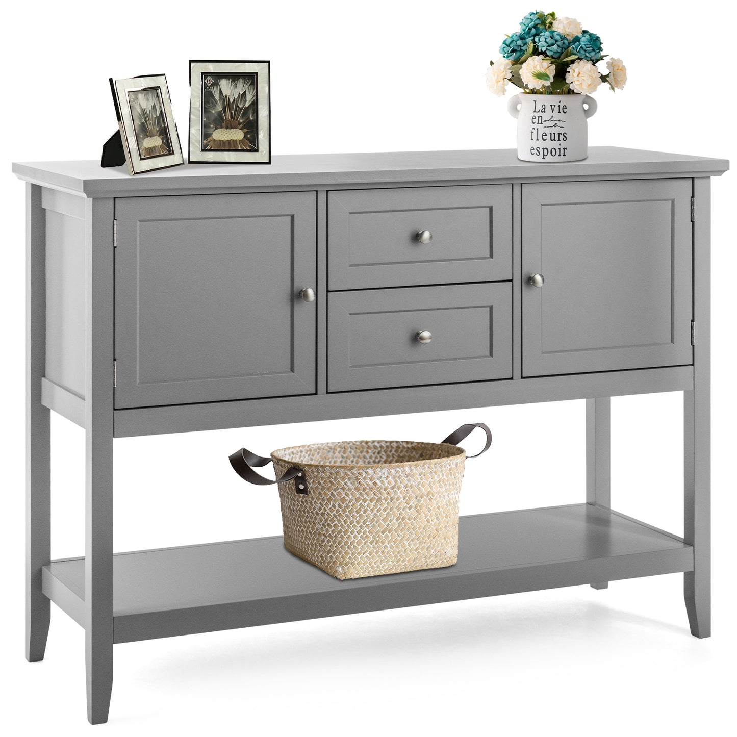 Wooden Sideboard Buffet Console Table  with Drawers and Storage-Gray Kids Crystal