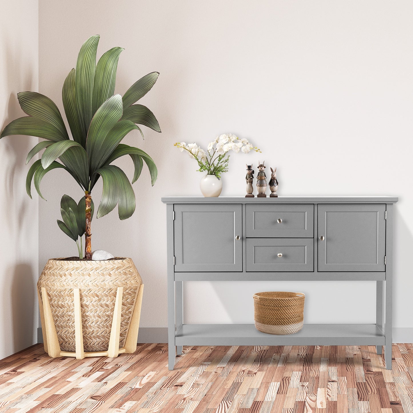 Wooden Sideboard Buffet Console Table  with Drawers and Storage-Gray Kids Crystal
