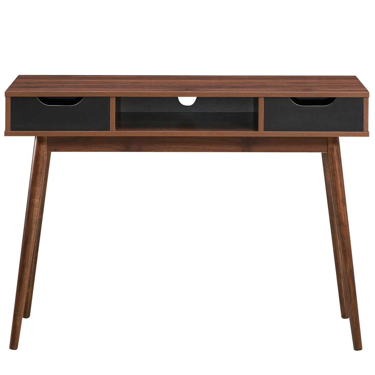 Stylish Computer Desk Workstation with 2 Drawers and Solid Wood Legs-Walnut Kids Crystal