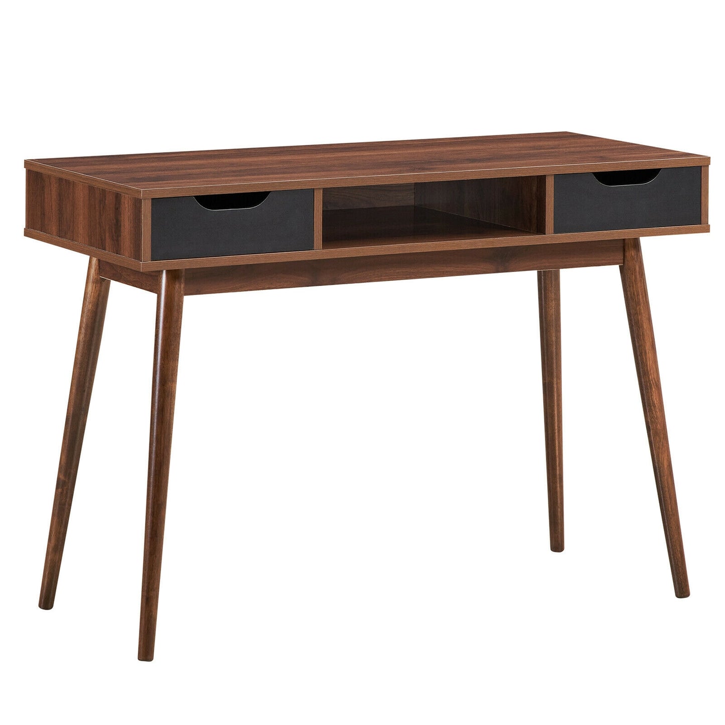 Stylish Computer Desk Workstation with 2 Drawers and Solid Wood Legs-Walnut Kids Crystal