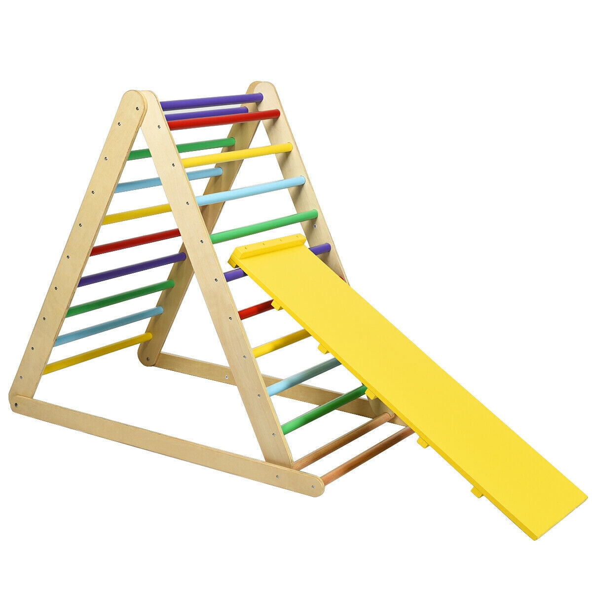 Foldable Wooden Climbing Triangle Indoor with Ladder for Toddler Baby-Multicolor Kids Crystal