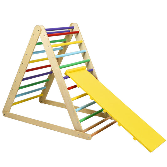 Foldable Wooden Climbing Triangle Indoor with Ladder for Toddler Baby-Multicolor Kids Crystal