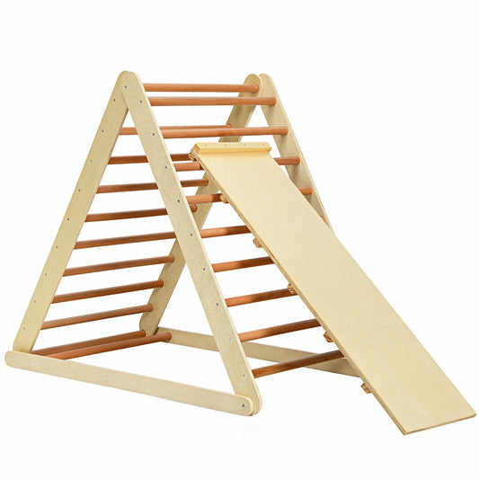 Foldable Wooden Climbing Triangle Indoor with Ladder for Toddler Baby-Natural Kids Crystal