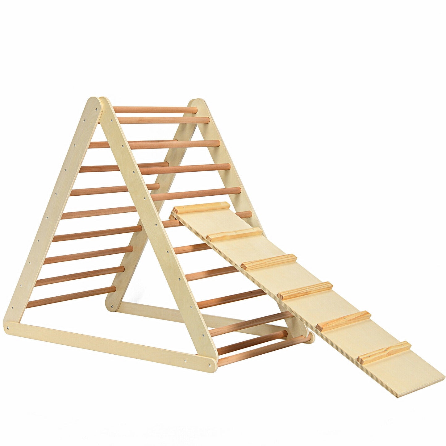 Foldable Wooden Climbing Triangle Indoor with Ladder for Toddler Baby-Natural Kids Crystal