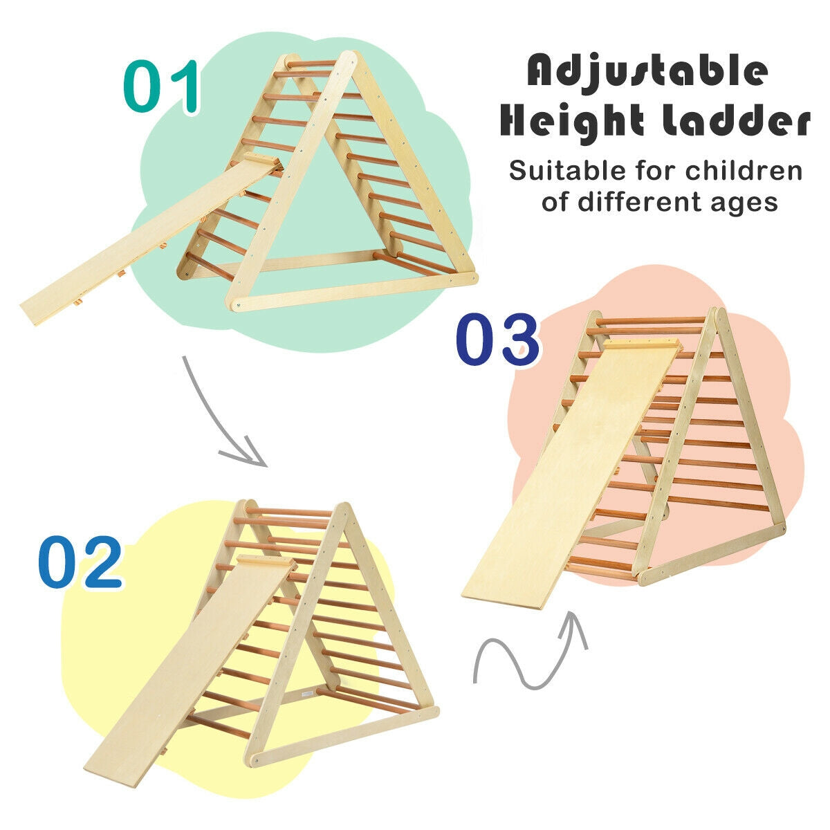 Foldable Wooden Climbing Triangle Indoor with Ladder for Toddler Baby-Natural Kids Crystal