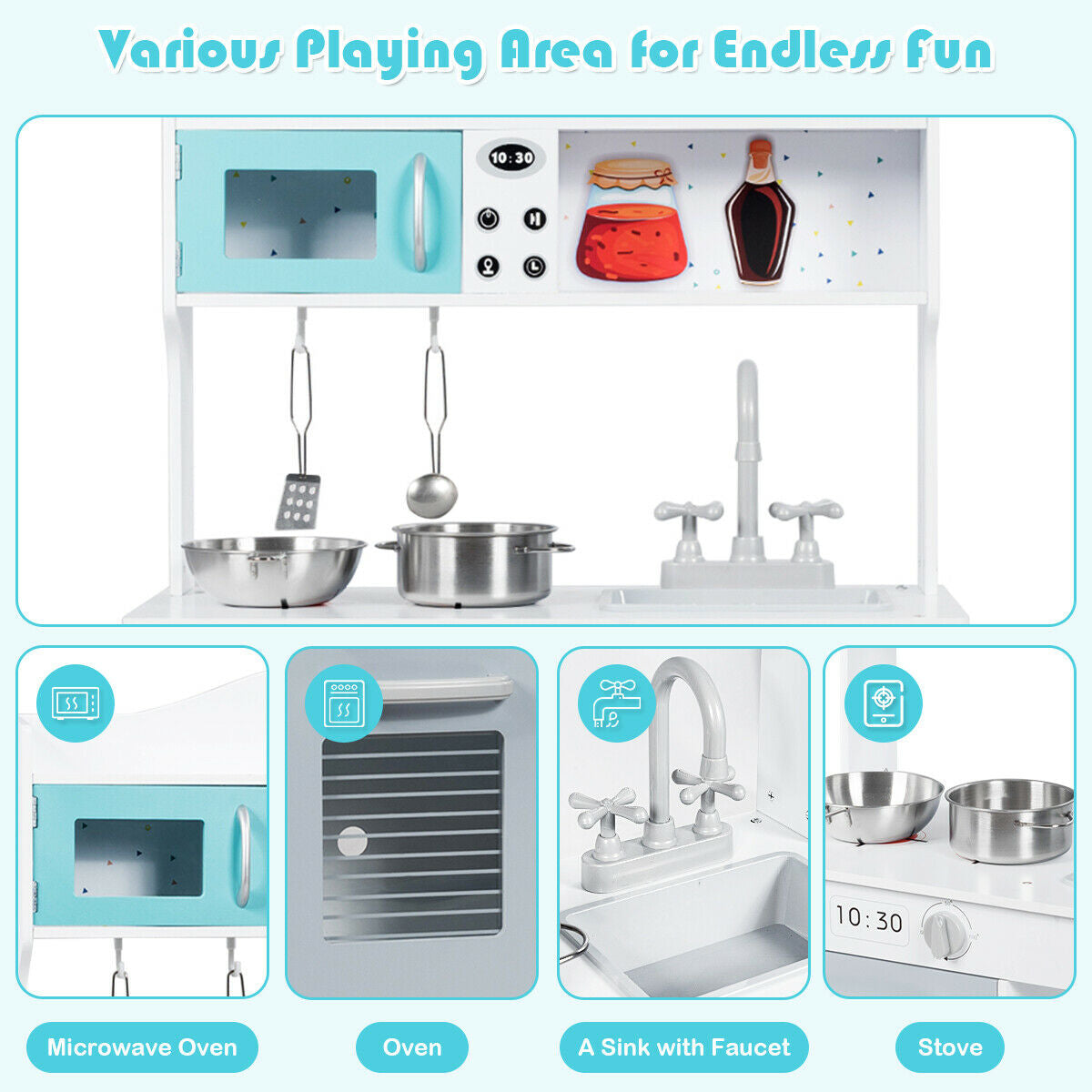 Kids Kitchen Cookware Pretend Cooking Food Play Set Kids Crystal