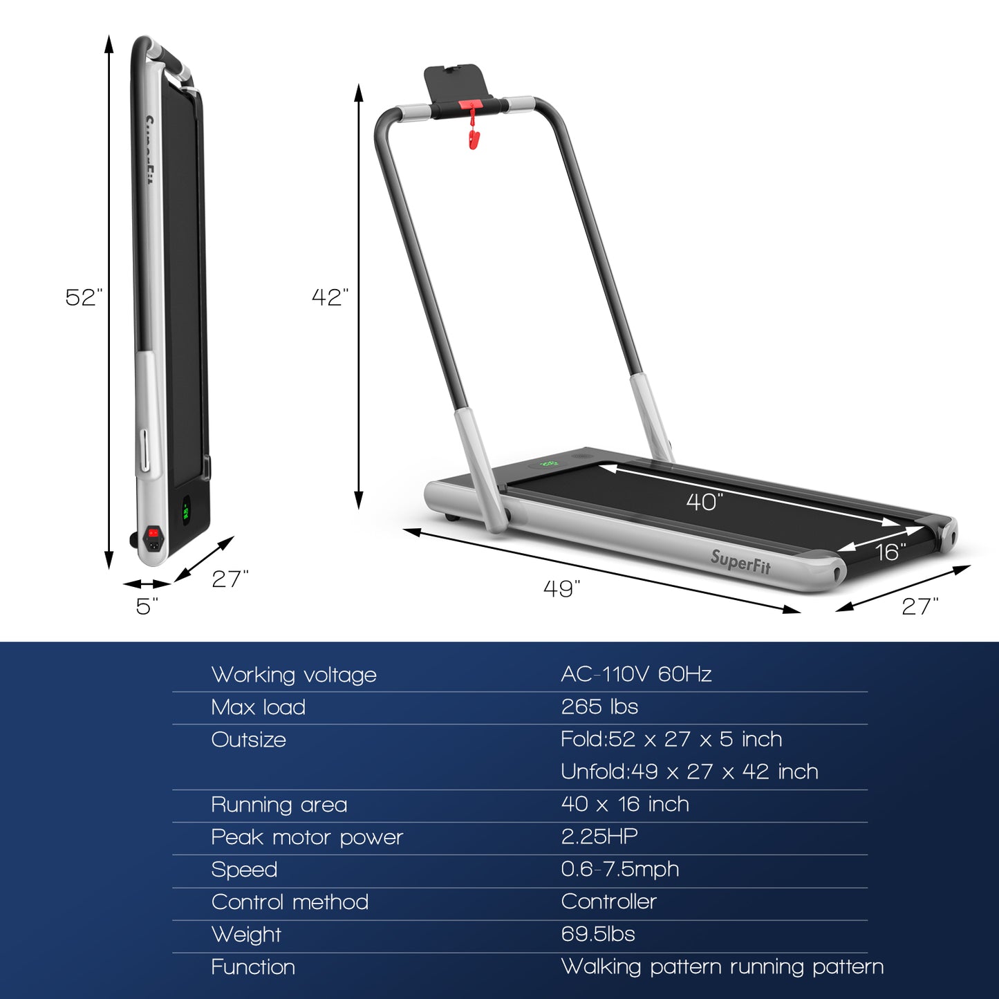 2-in-1 Folding Treadmill with Remote Control and LED Display-Silver Kids Crystal