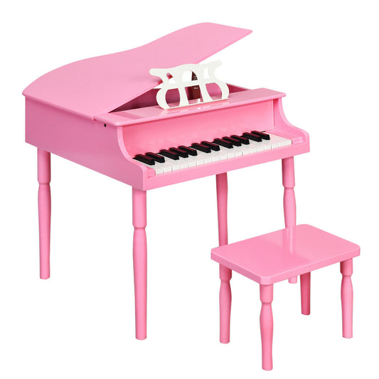 30-Key Wood Toy Kids Grand Piano with Bench and Music Rack-Pink Kids Crystal