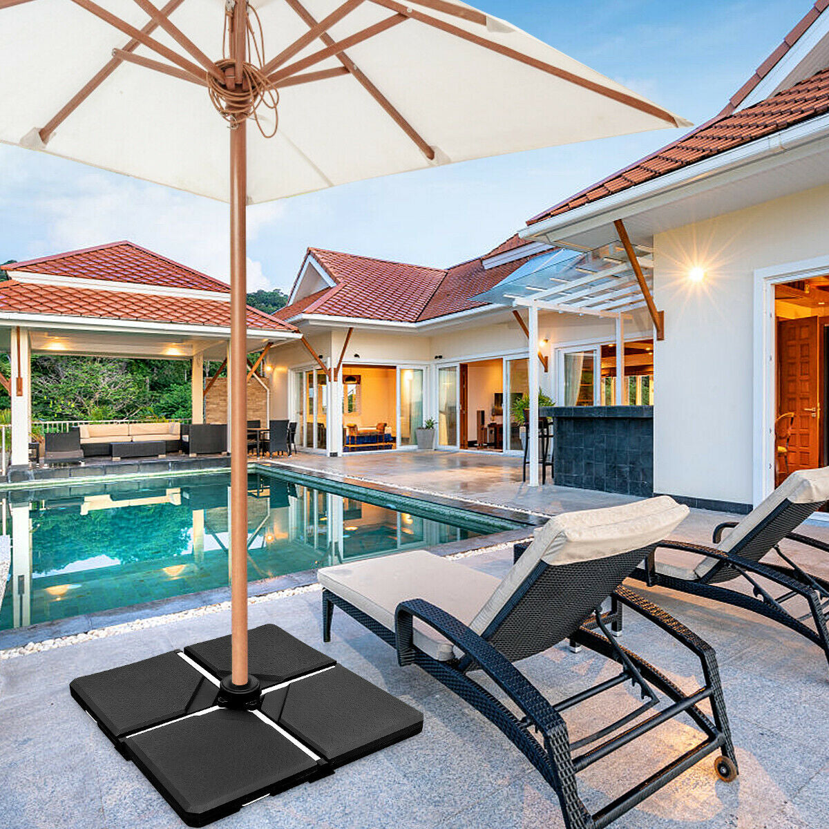 4 Pieces Square Fillable Patio Umbrella Base Set with Handle and Funnel Kids Crystal