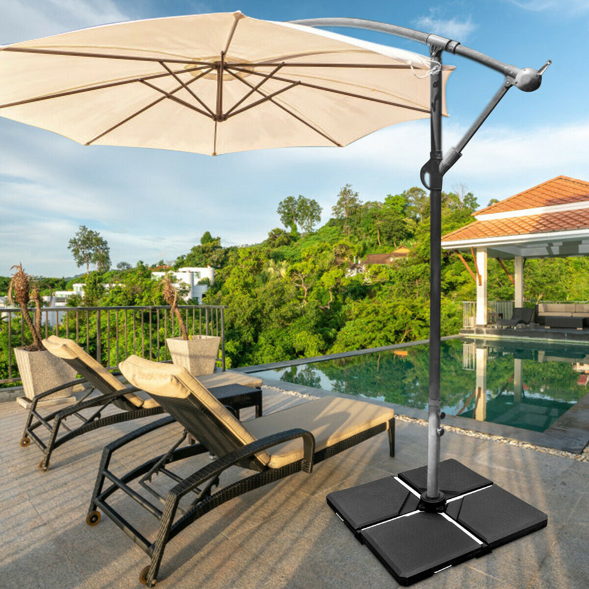 4 Pieces Square Fillable Patio Umbrella Base Set with Handle and Funnel Kids Crystal