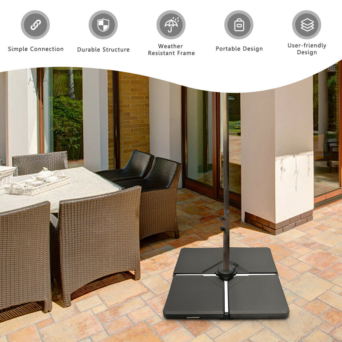 4 Pieces Square Fillable Patio Umbrella Base Set with Handle and Funnel Kids Crystal