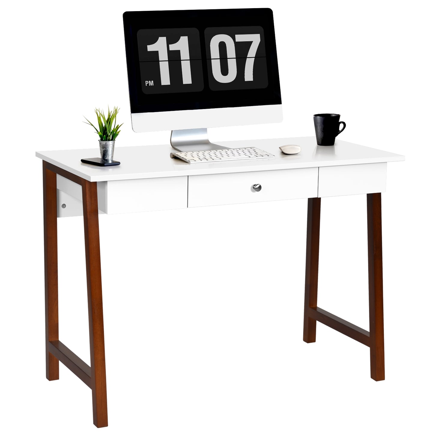 Computer Desk Laptop PC Writing Table Makeup Vanity Table-Walnut Kids Crystal