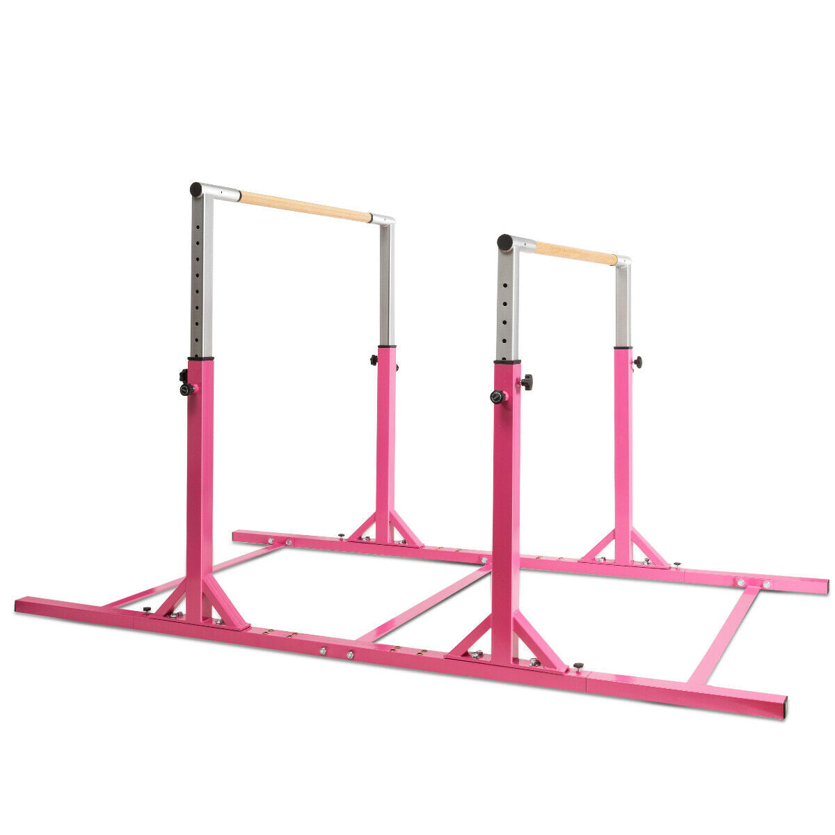 Kids Double Horizontal Bars Gymnastic Training Parallel Bars Adjustable-Pink Kids Crystal