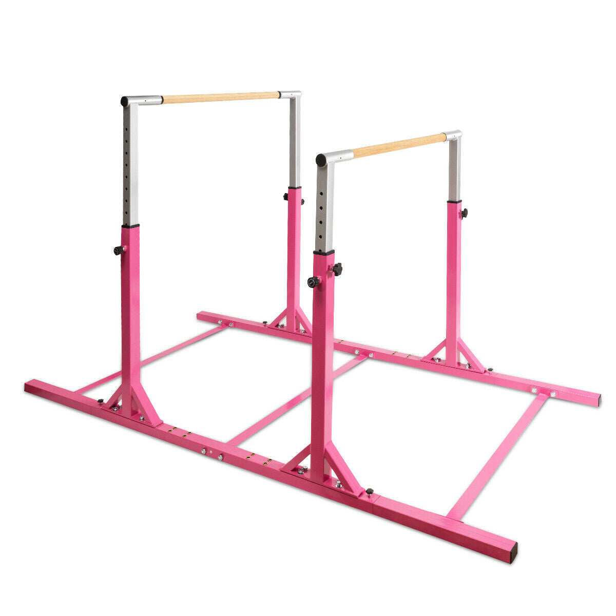 Kids Double Horizontal Bars Gymnastic Training Parallel Bars Adjustable-Pink Kids Crystal