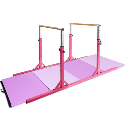 Kids Double Horizontal Bars Gymnastic Training Parallel Bars Adjustable-Pink