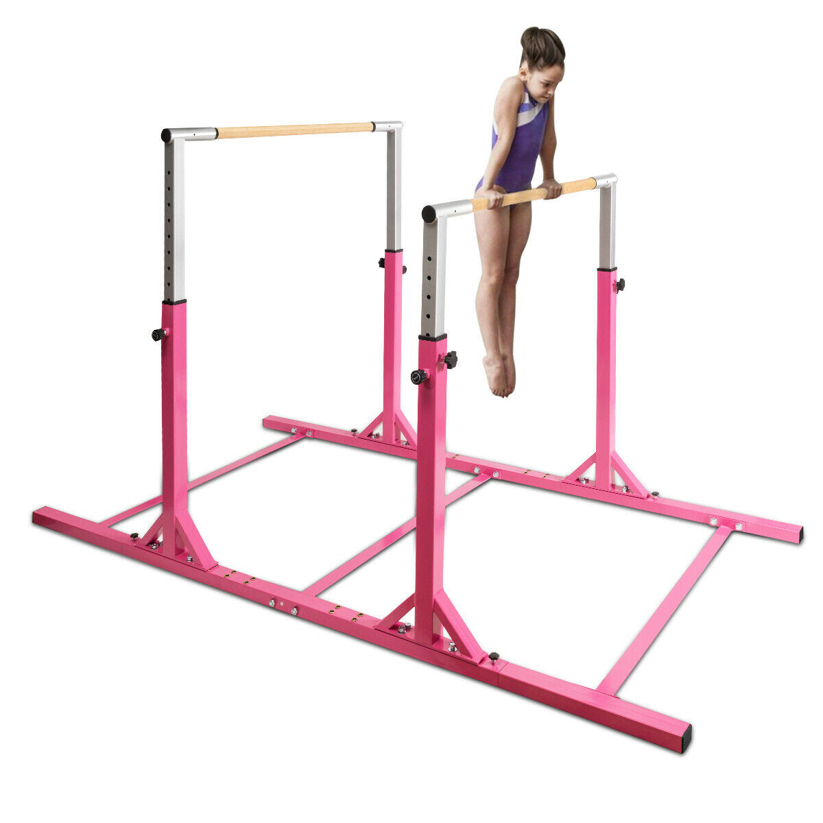Kids Double Horizontal Bars Gymnastic Training Parallel Bars Adjustable-Pink Kids Crystal