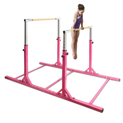 Kids Double Horizontal Bars Gymnastic Training Parallel Bars Adjustable-Pink