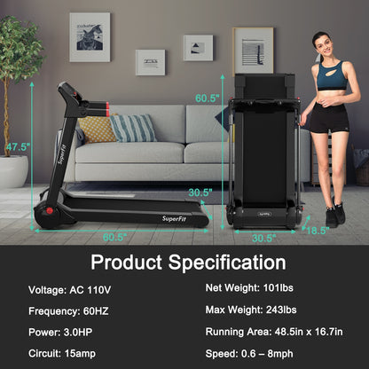 3HP Folding Electric Treadmill Running Machine-Red