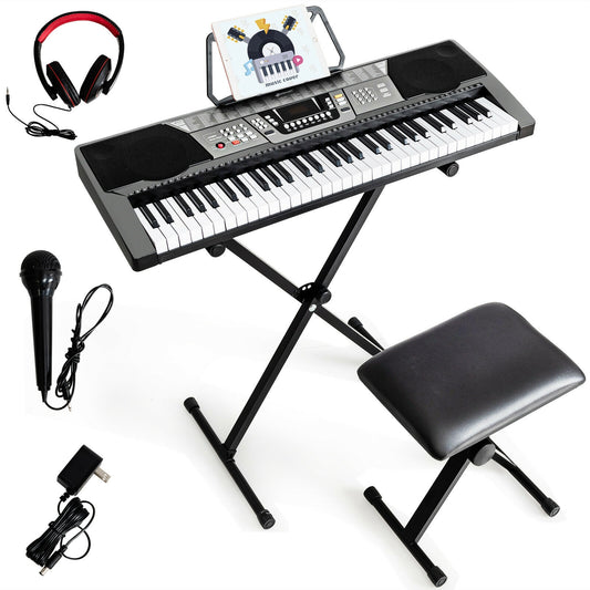 61 Key Electronic Keyboard Piano Set with Stand Bench Headphones Kids Crystal