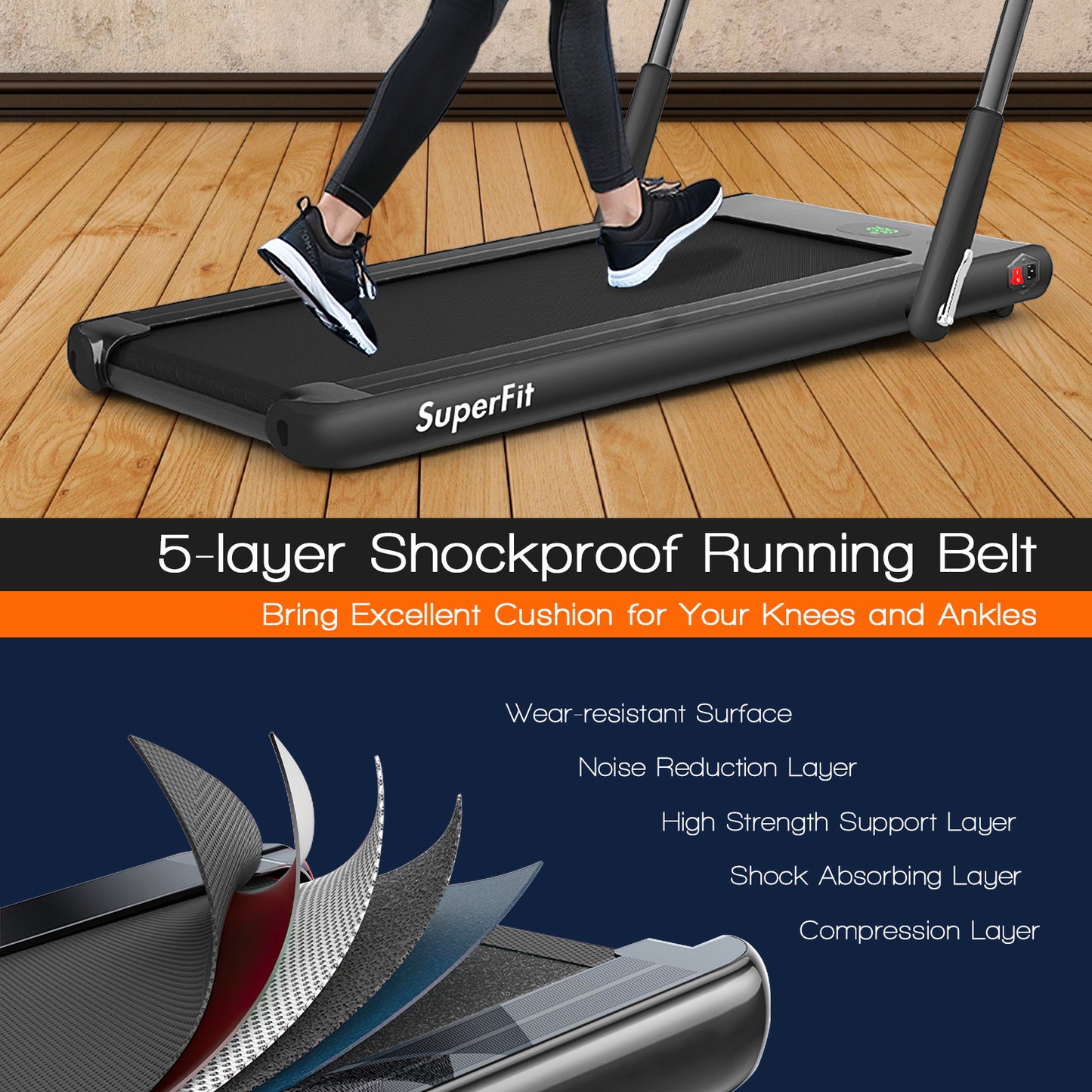 2-in-1 Folding Treadmill with Remote Control and LED Display-Black Kids Crystal