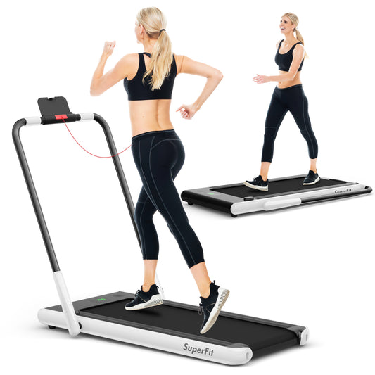 2-in-1 Folding Treadmill with RC Bluetooth Speaker LED Display-White Kids Crystal