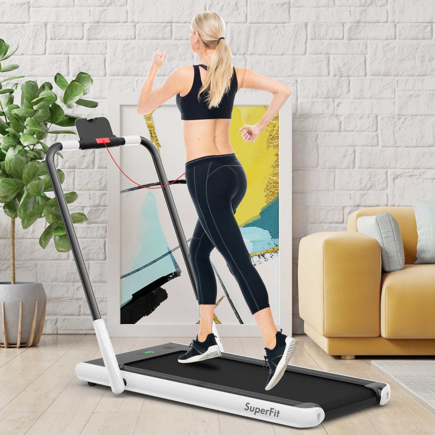 2-in-1 Folding Treadmill with RC Bluetooth Speaker LED Display-White Kids Crystal