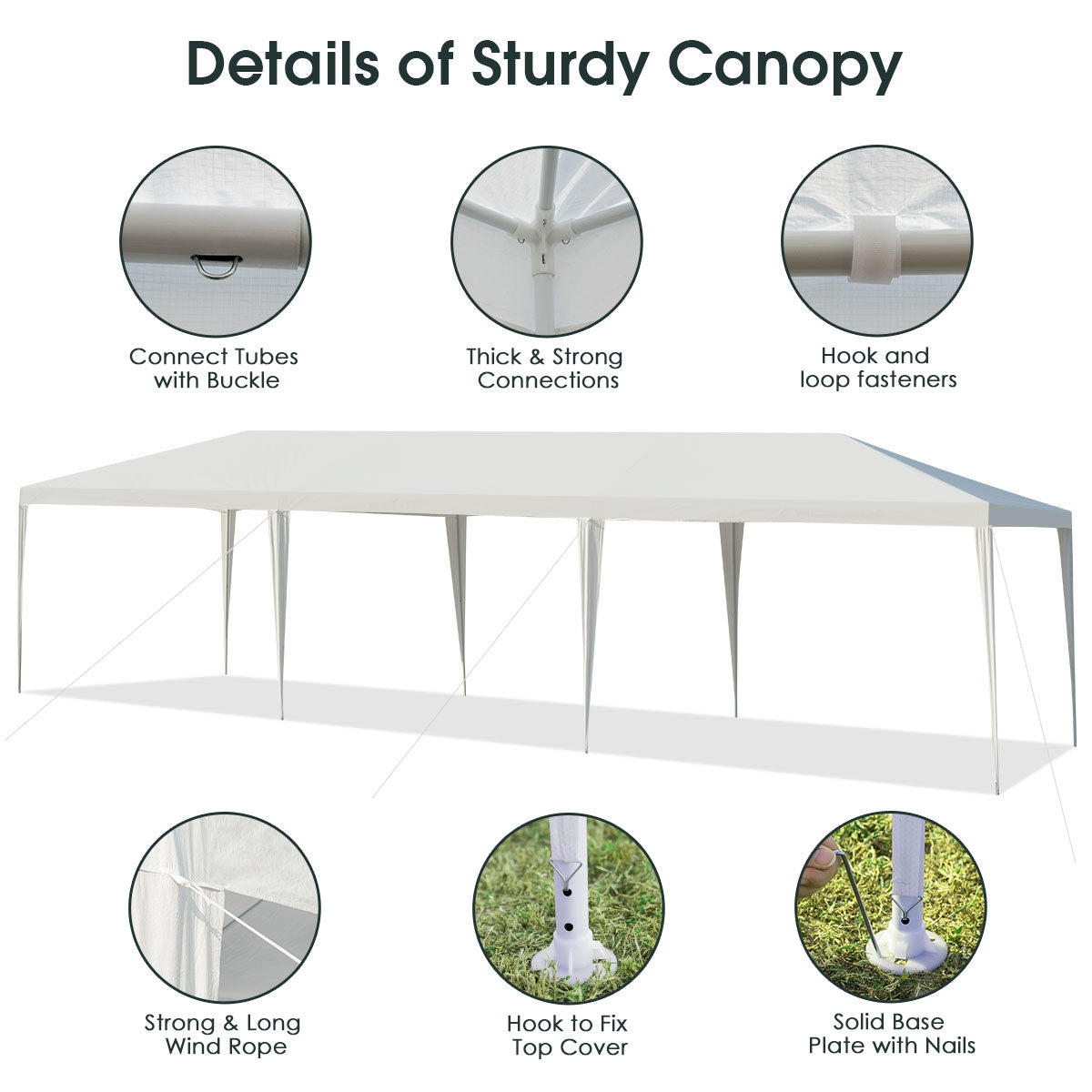 10 x 30 Feet Gazebo Canopy Tent with Connection Stakes and Wind Ropes Kids Crystal