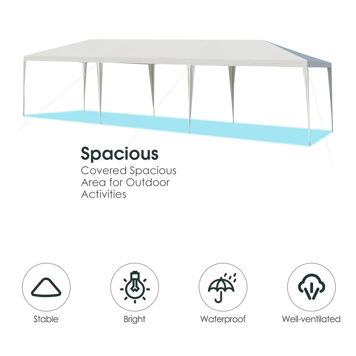 10 x 30 Feet Gazebo Canopy Tent with Connection Stakes and Wind Ropes Kids Crystal